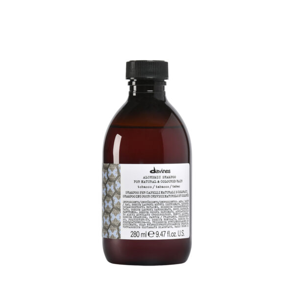 Davines Alchemic Shampoo Tobacco – pflegendes Shampoo in brauner Flasche für tabakfarbene Haarnuancen