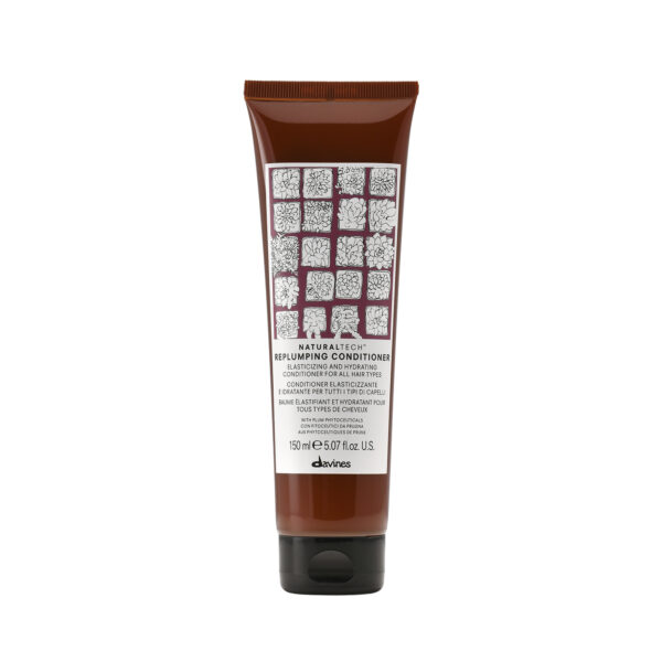 Transparente Dose mit volumengebendem Conditioner der Marke Davines, Produktname „Replumping Conditioner“