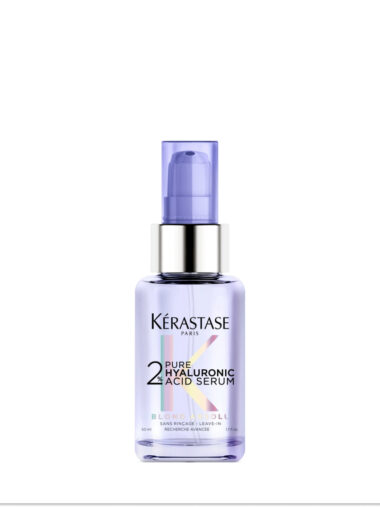 Kleine Glasflasche mit Pipette, Produktname „Kérastase Blond Absolu 2% Pure Hyaluronic Acid Sérum“