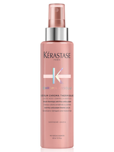 Glasflasche mit Pumpspender, Produktname „Kérastase Chroma Absolu Sérum Chroma Protect