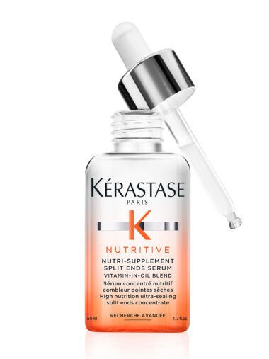 Glasflasche mit Pipette, Produktname „Kérastase Nutritive Nutri-Supplement Split Ends Sérum