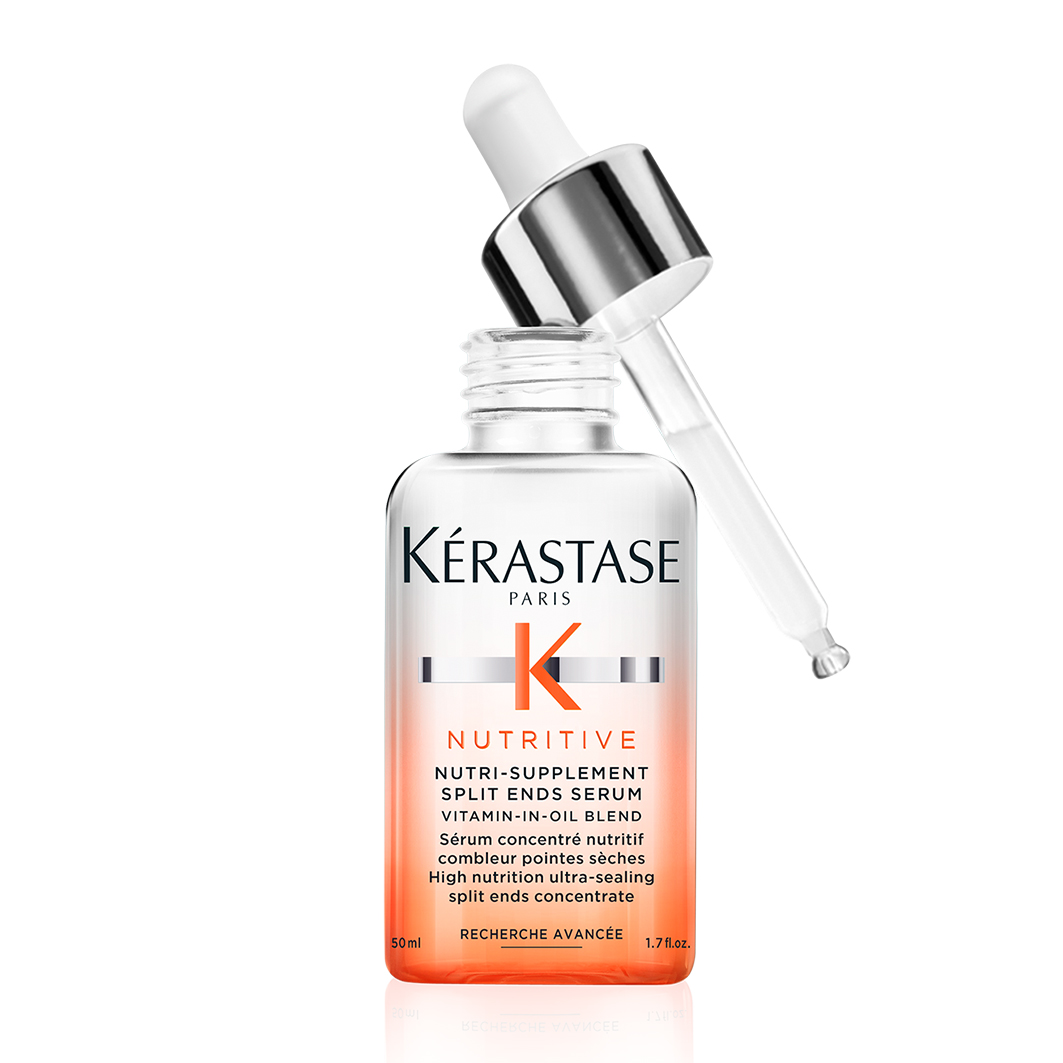 Glasflasche mit Pipette, Produktname „Kérastase Nutritive Nutri-Supplement Split Ends Sérum